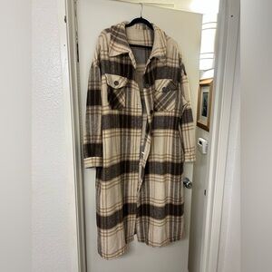 Amazon Plaid Long Coat - Brown and Cream